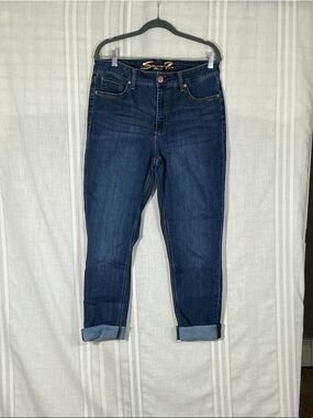 Seven7 Boyfriend Jeans Size 10 Dark Wash Cuffed Hem Relaxed Fit Denim